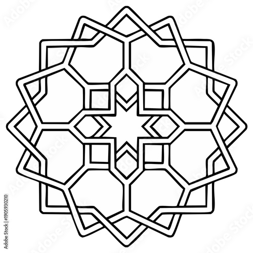 Intricate geometric Islamic star pattern design with symmetrical lines creating a complex mandala effect
