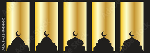 Arabian Ramadan boho arch frames with vector minimal line pattern. Muslim mosque window and door arch frames with islamic moon, star and aesthetic boho ornaments. Ramadan Kareem and Eid Mubarak themes