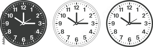 clock faces collection in monochrome vector style with round watch dials isolated for interior decoration and graphic projects
