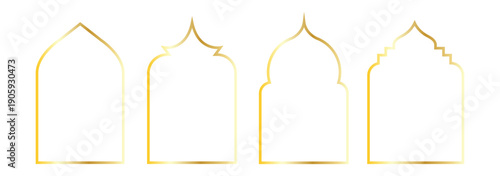 luxury golden islamic arch window frames on black background elegant arabic border design element for ramadan kareem muslim decoration vector illustration set collection