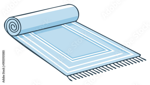Rolled up yoga mat cartoon illustration, blue and white striped pattern