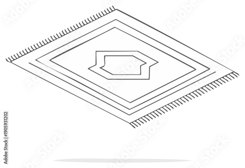 Minimalist diamond patterned rug with fringe detail in a simple line art style