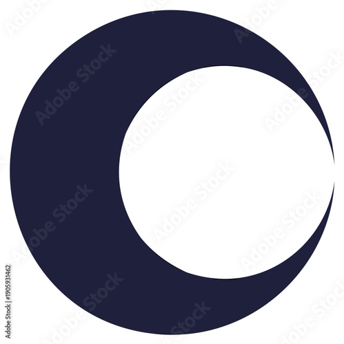 Simple dark blue crescent moon vector icon. Minimalist lunar phase or solar eclipse symbol.