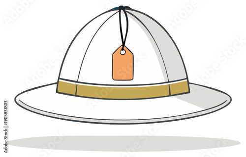 White Pith Helmet with Price Tag Cartoon Illustration Isolated
