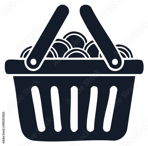 Groceries in a Shopping Basket, Vector Design Icon, Shopping, Shopping Cart, Supermarket, Full Basket of Products
