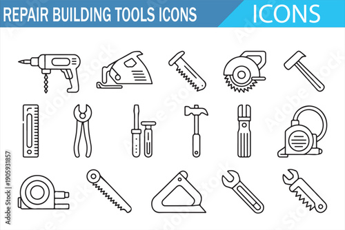 Hardware Tools Minimal Outline Vector Set