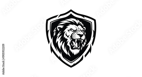 Lion head emblem within a shield shape a striking black silhouette