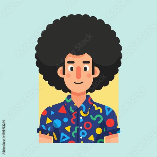 Man with Afro and Patterned Shirt.