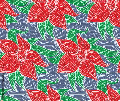 A seamless pixel background with a water lotus.