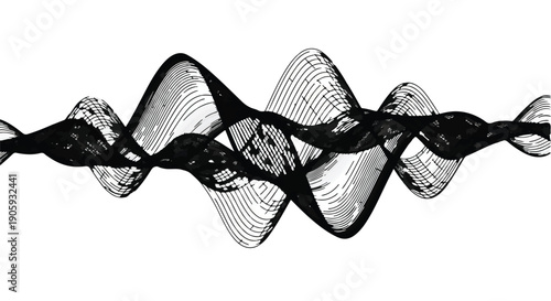 Abstract Digital Sound Waveform with Linear Frequency Lines on White Background