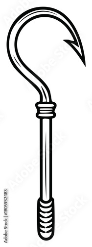 Fishing Hook with Handle Close Up in Black and White for Sport Fishing and Water Recreation