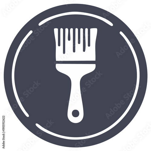 Creative paint brush with wet dripping bristles in a round icon design