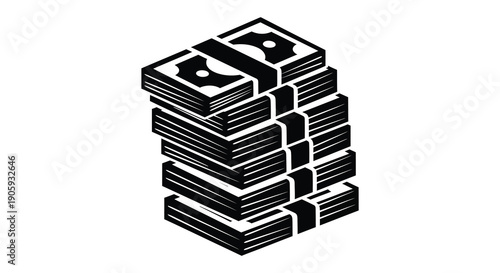 Stack of money illustration in a striking black silhouette high quality