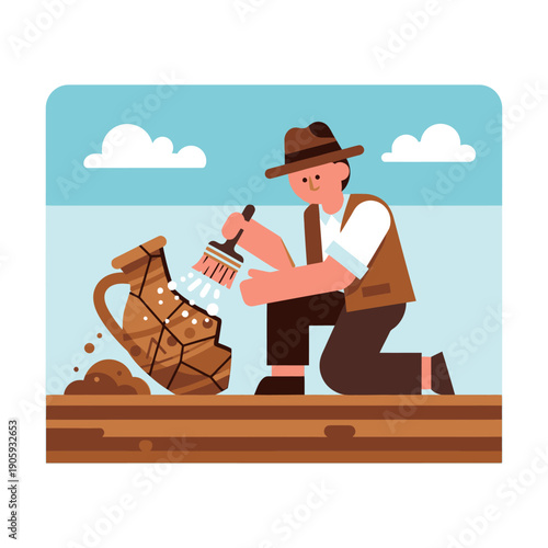 Man Kneeling Fixing Leather Bag.