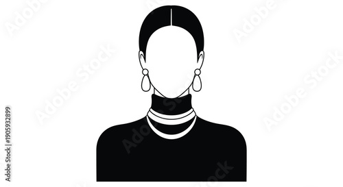 Minimalist black silhouette of a woman with jewelry and turtleneck silhouette