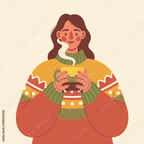 Woman Holding Mug with Steam Rising.