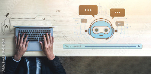 Canvas Print AI Virtual Assistant Artificial Intelligence Chatbot Controlled by Prompt Engineering for Explainable Generative AI information and LLM Deep Learning Technology for Smart Business Work Support