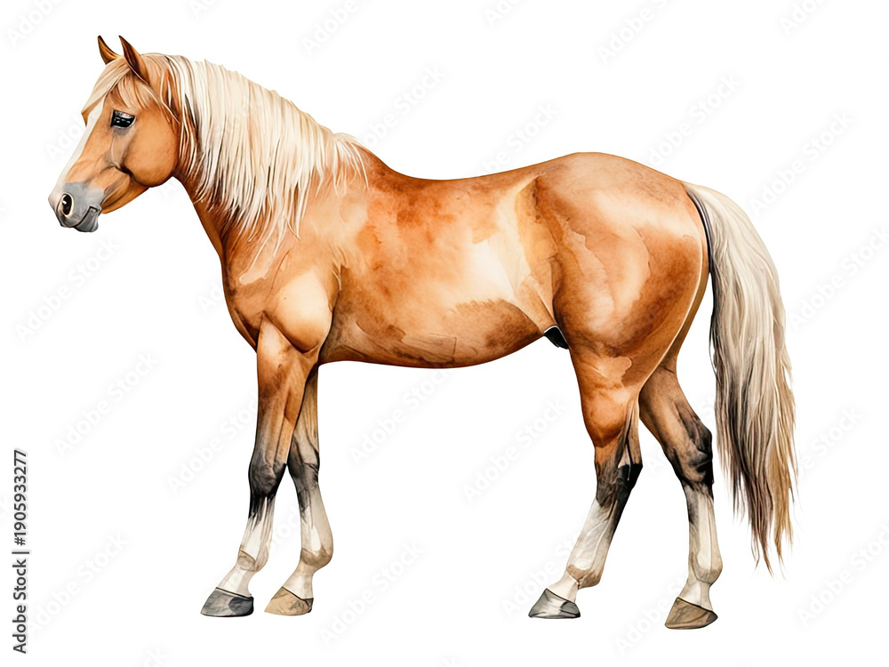 Obraz premium A close-up shot of a brown horse standing on a white surface, with a calm and serene expression