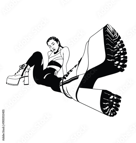 Girl sitting with oversized platform boots vector