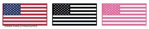 Bilde på lerret US flag clipart set red blue black and pink with outline star striped on transpa