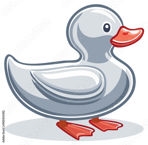 Cute cartoon gray duck with orange beak and feet simple illustration