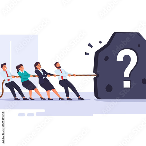 People Pulling Large Question Mark.