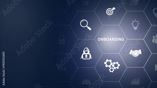 Onboarding new employee process concept. Ensuring that the new employees are able to hit the ground running with their new team. Staff induction practices icon background animation