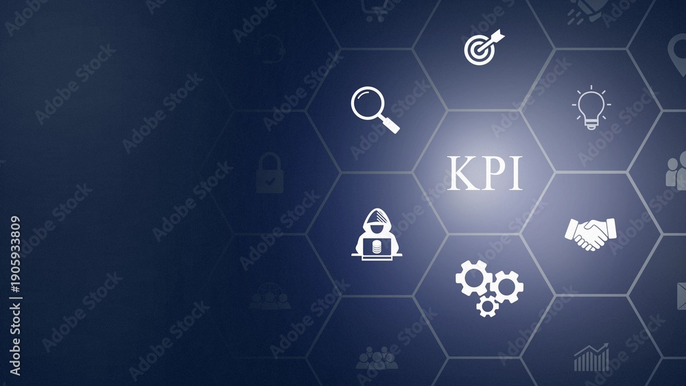 Fototapeta premium KPI concept. Key Performance Indicator using business intelligence metrics to measure achievement versus planned target. Touching on 