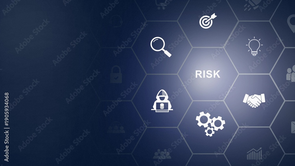 Fototapeta premium A risk concept button on a visual display. Hi tech motion graphic background, left to right smoothly 3d animation background. 4k