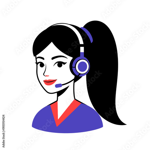 Woman Wearing Headset Illustration.