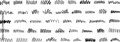 Hand drawn grass brush stroke vector set with lawn meadow outline doodle for landscape decoration and seamless garden pattern use