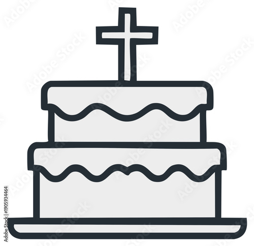 Religious Celebration Cake with Cross Icon Two Tiered Pastry for Baptism or Christening