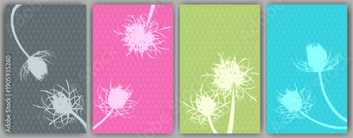 Carrot flower wall art vector design. Abstract fluffy dandelions. Field flower buds symbolising couple in love. Healing plants illustration. Aromatic grass buds.
