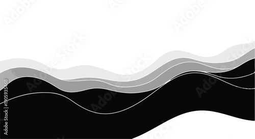 Abstract Tangled Black Lines and Scribbled Wave Art on White