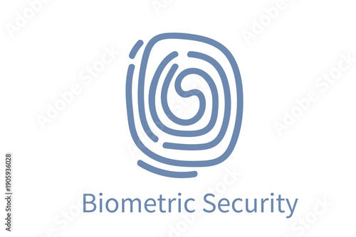 Biometric security lettering with Spiral fingerprint symbol. Minimal design for authentication systems, secure login screens, privacy technology presentations. Doodle Vector illustration