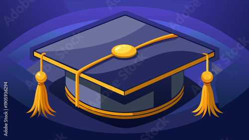 Very beautiful black graduation cap with gold tassel on a dark background, symbolizing academic success, educational achievement, and milestone moments in higher learning and graduation ceremonies.