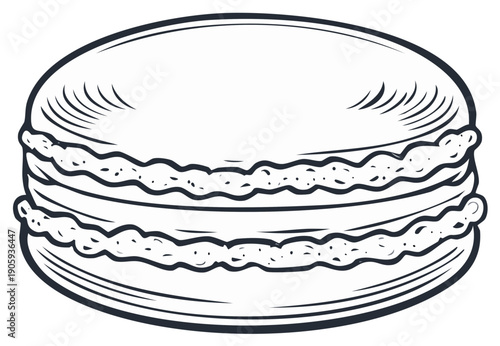 Detailed Macaron Outline Illustration, Sweet Treat, Hand Drawn, Dessert Design Element