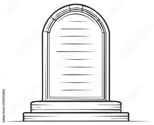 Simple tombstone sketch for cemetery or graveyard design with blank slate for memorial texts