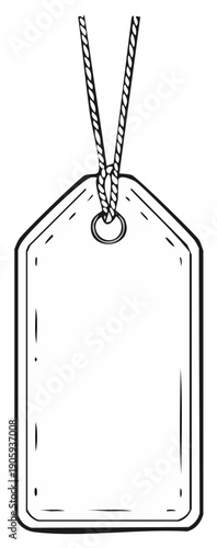 Hanging blank price tag with string and reinforced eyelet suitable for retail product presentation