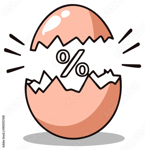 Playful cartoon eggshell cracking open, revealing a dynamic percentage symbol for sales and opportunities