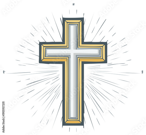 Christian Cross with Radiant Light Rays Symbol of Faith and Spirituality