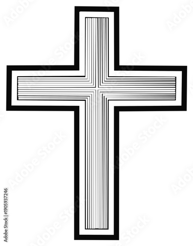 Stylized Cross Symbol with Inner Linear Detail and Bold Outline