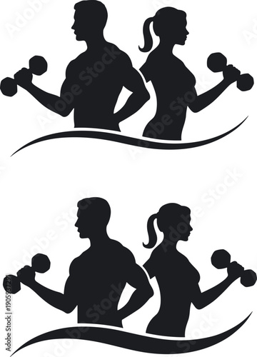 Fitness training with dumbbells for men and women exercise strength