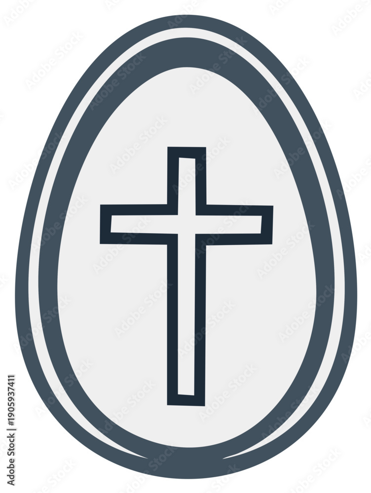 Fototapeta premium Easter egg with religious cross icon: Simple, minimalist Christian Easter symbol