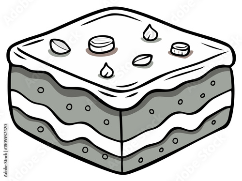A Cartoon Slice of Layered Cake with Frosting and Toppings