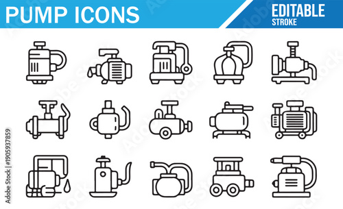 Linear Pump Icon Set, Editable Vector Illustration for Web and Print
