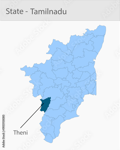 Theni-Tamil_Nadu_Map detailed map illustration graphic for educational reference, geographic visualization, design layouts, presentations, digital med