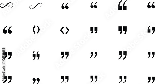 Quotation mark grid illustration—vector of 25 typographic punctuation styles in black on white