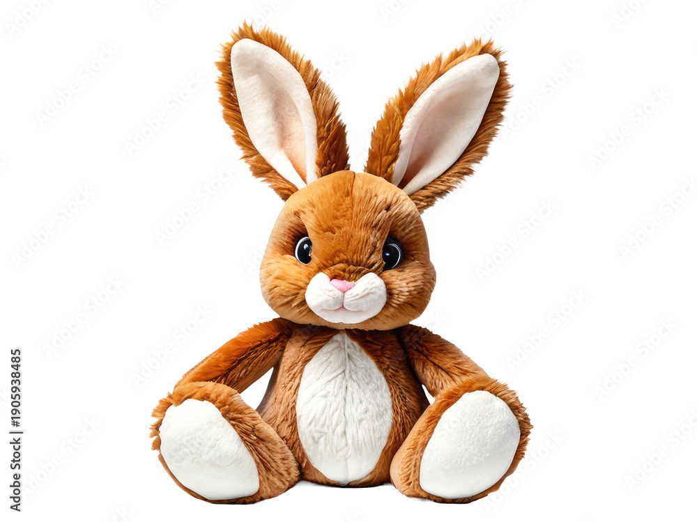 Obraz premium A small, cuddly brown rabbit sits on a white surface, perfect for storytelling or as a decorative item
