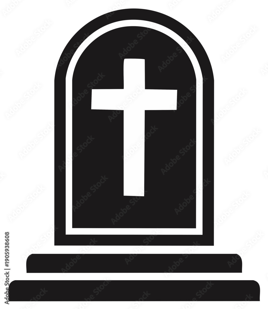 Obraz premium Tombstone Featuring a Christian Cross in Minimalist Black and White Style for Cemeteries or Religious Contexts